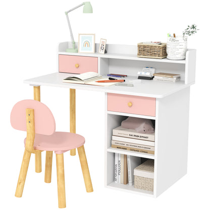 Kids Desk and Chair Set for +3 Years Old Children Children's Desk with Drawers Compartment and Shelves for Bedroom Study Room Pink and White