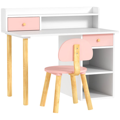 Kids Desk and Chair Set for +3 Years Old Children Children's Desk with Drawers Compartment and Shelves for Bedroom Study Room Pink and White