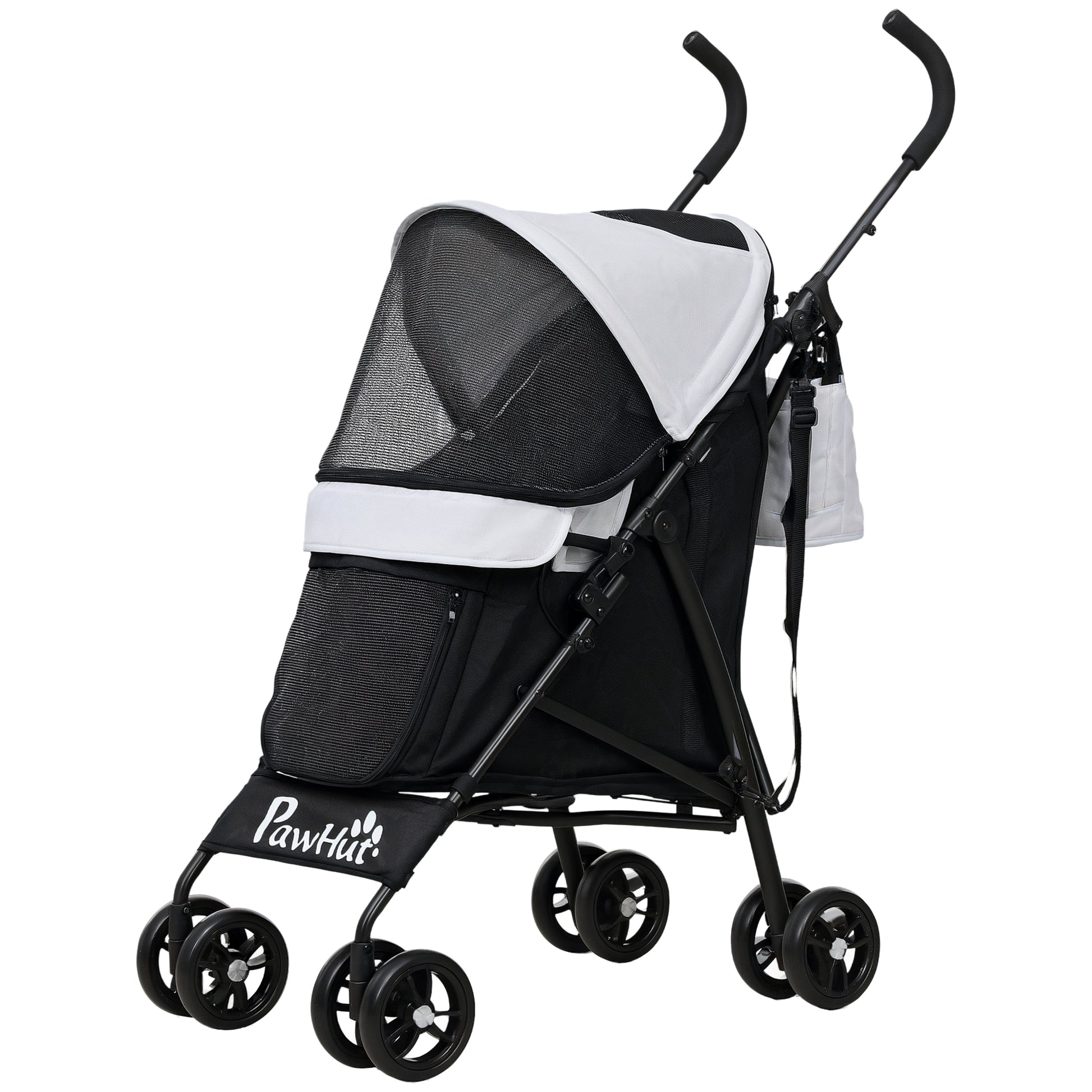 Dog Stroller Pet Stroller Foldable for Dogs & Cats Cat Stroller with Mesh Windows, Shoulder Strap, Storage Bag, Cup Holder Umbrella Cat Carriage Light Grey