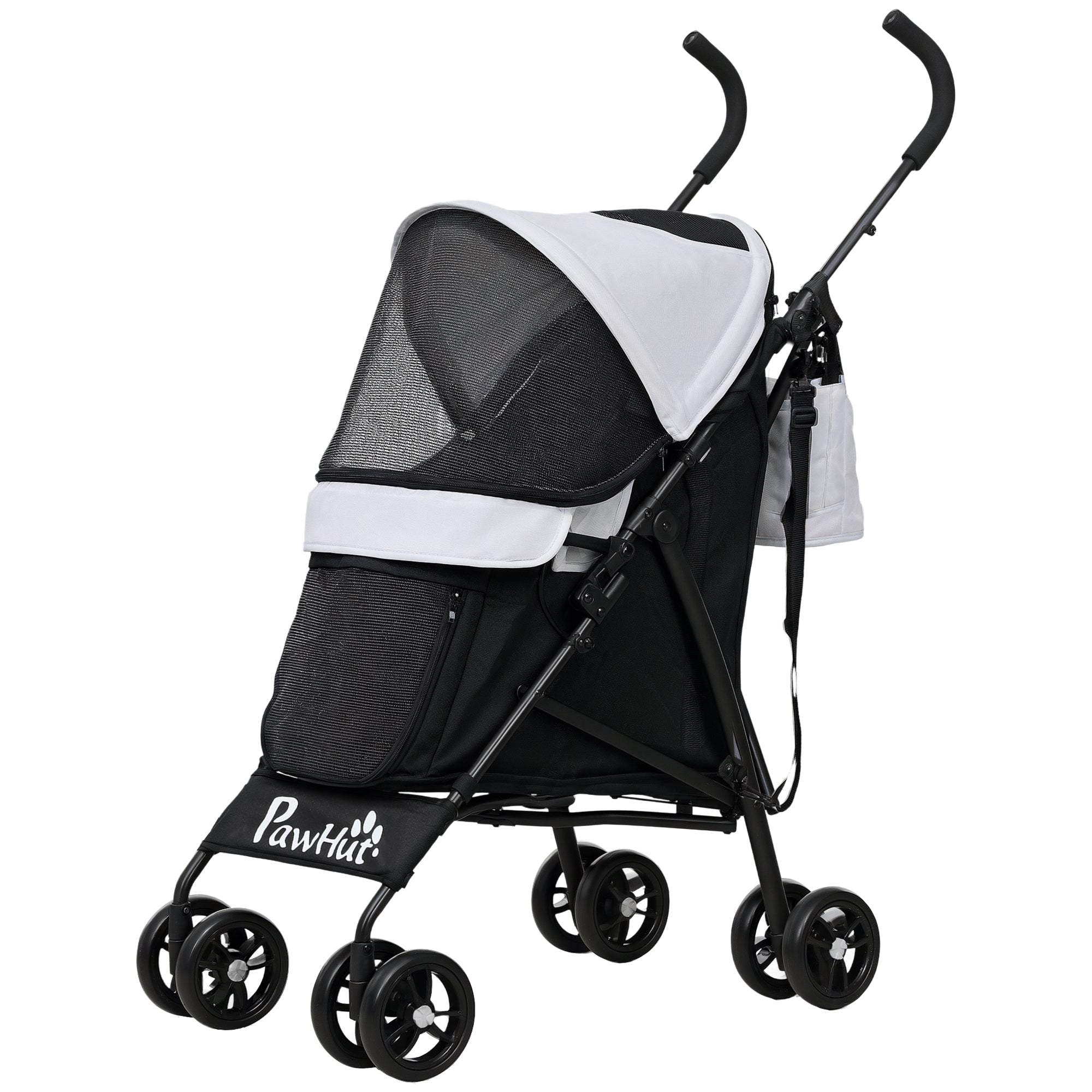 Dog Stroller Pet Stroller Foldable for Dogs & Cats Cat Stroller with Mesh Windows, Shoulder Strap, Storage Bag, Cup Holder Umbrella Cat Carriage Light Grey