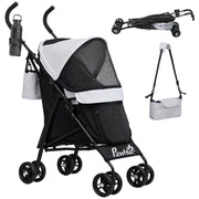 Dog Stroller Pet Stroller Foldable for Dogs & Cats Cat Stroller with Mesh Windows, Shoulder Strap, Storage Bag, Cup Holder Umbrella Cat Carriage Light Grey