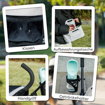 Dog Stroller Pet Stroller Foldable for Dogs & Cats Cat Stroller with Mesh Windows, Shoulder Strap, Storage Bag, Cup Holder Umbrella Cat Carriage Light Grey