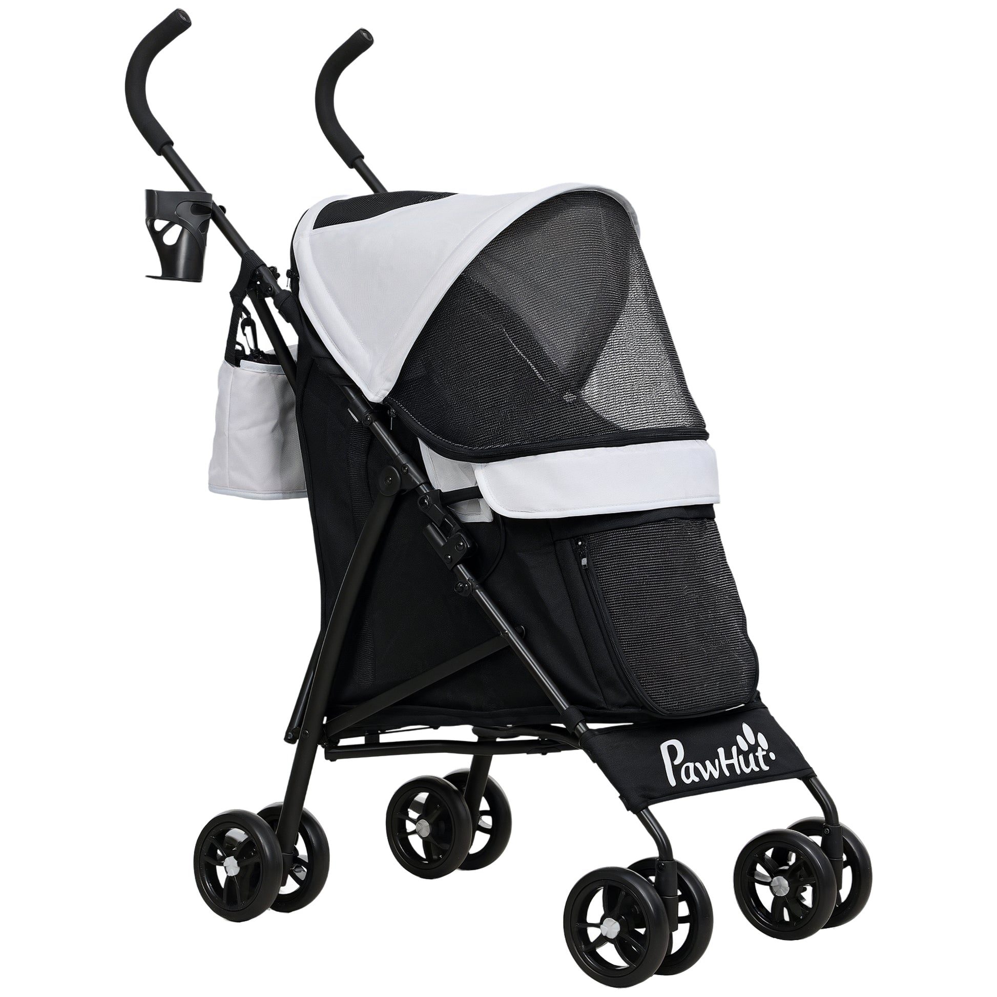 Dog Stroller Pet Stroller Foldable for Dogs & Cats Cat Stroller with Mesh Windows, Shoulder Strap, Storage Bag, Cup Holder Umbrella Cat Carriage Light Grey