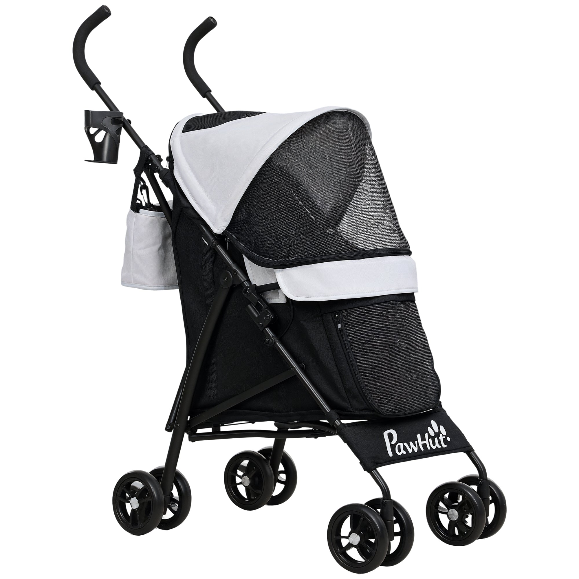 Dog Stroller Pet Stroller Foldable for Dogs & Cats Cat Stroller with Mesh Windows, Shoulder Strap, Storage Bag, Cup Holder Umbrella Cat Carriage Light Grey