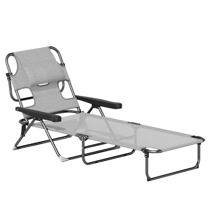 Folding Sun Lounger Garden Lounger with Reading Window, Head Pillow, Reclining Chair with 4-Fold Adjustable Backrest, Weatherproof Camping Lounger up to 120 kg Load Capacity, for Garden Beach Pool, Dark Gray
