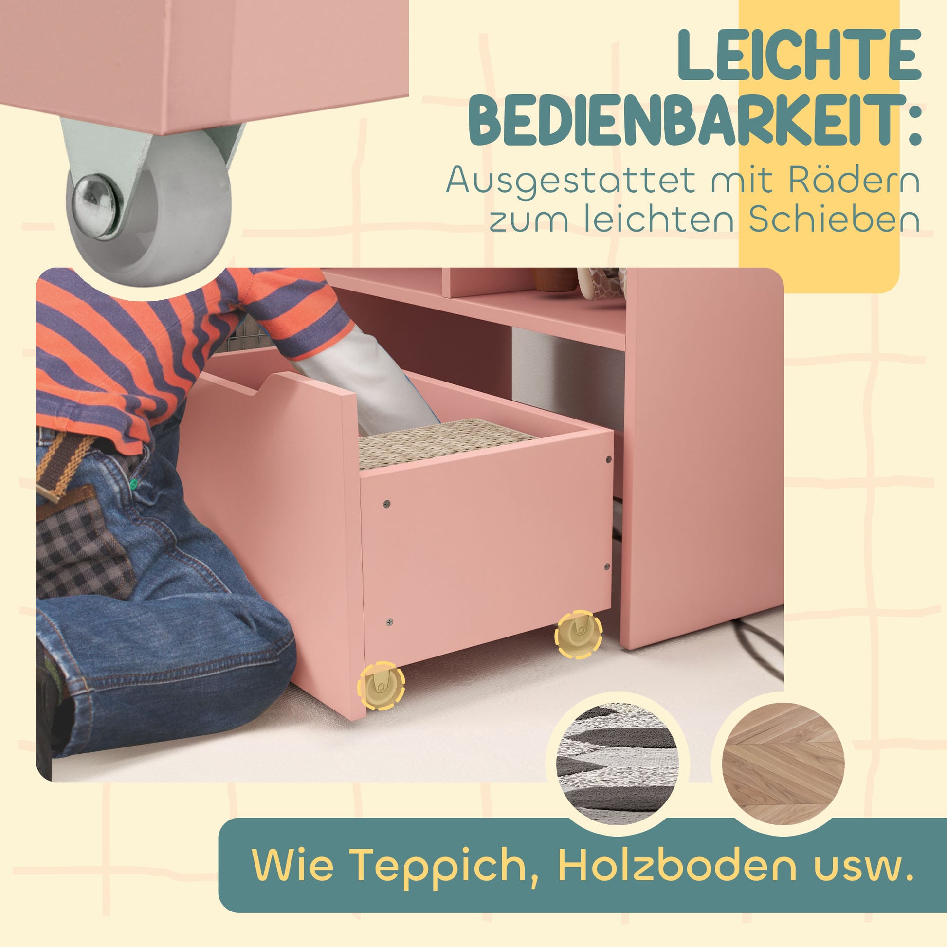 Children's Bookshelf Kids Shelf with Drawer, 3 Shelves and 2 Open Shelves, Storage Shelf for Kids Room, Playroom, Pink, 60 x 29.9 x 90 cm