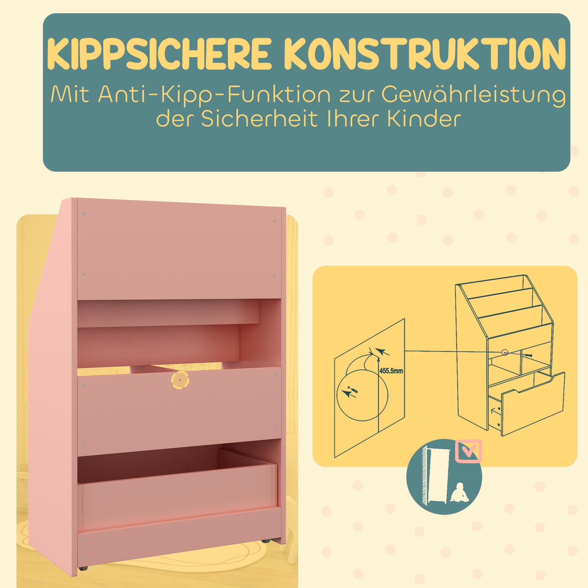 Children's Bookshelf Kids Shelf with Drawer, 3 Shelves and 2 Open Shelves, Storage Shelf for Kids Room, Playroom, Pink, 60 x 29.9 x 90 cm