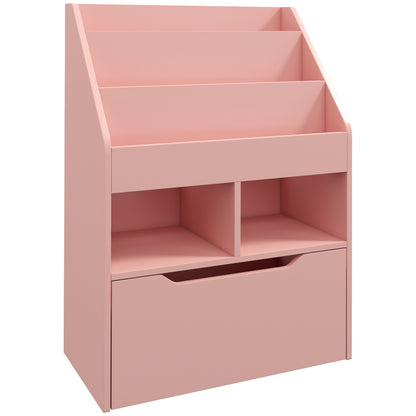 Children's Bookshelf Kids Shelf with Drawer, 3 Shelves and 2 Open Shelves, Storage Shelf for Kids Room, Playroom, Pink, 60 x 29.9 x 90 cm