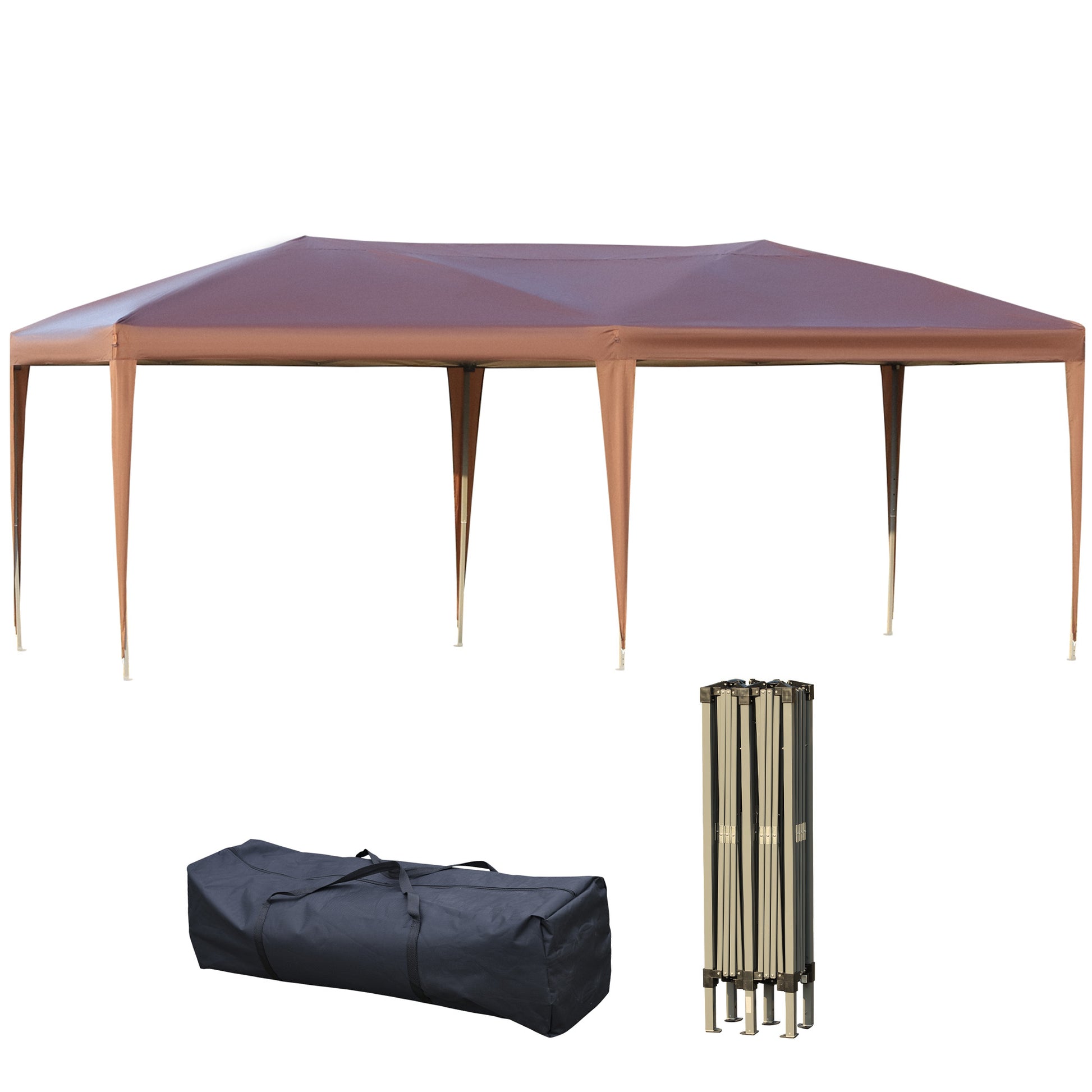 Folding Gazebo 3x6m Outdoor Garden Canopy Pop-Up Gazebo Folding Tent Included Epoxy Steel High-Density Oxford Brown