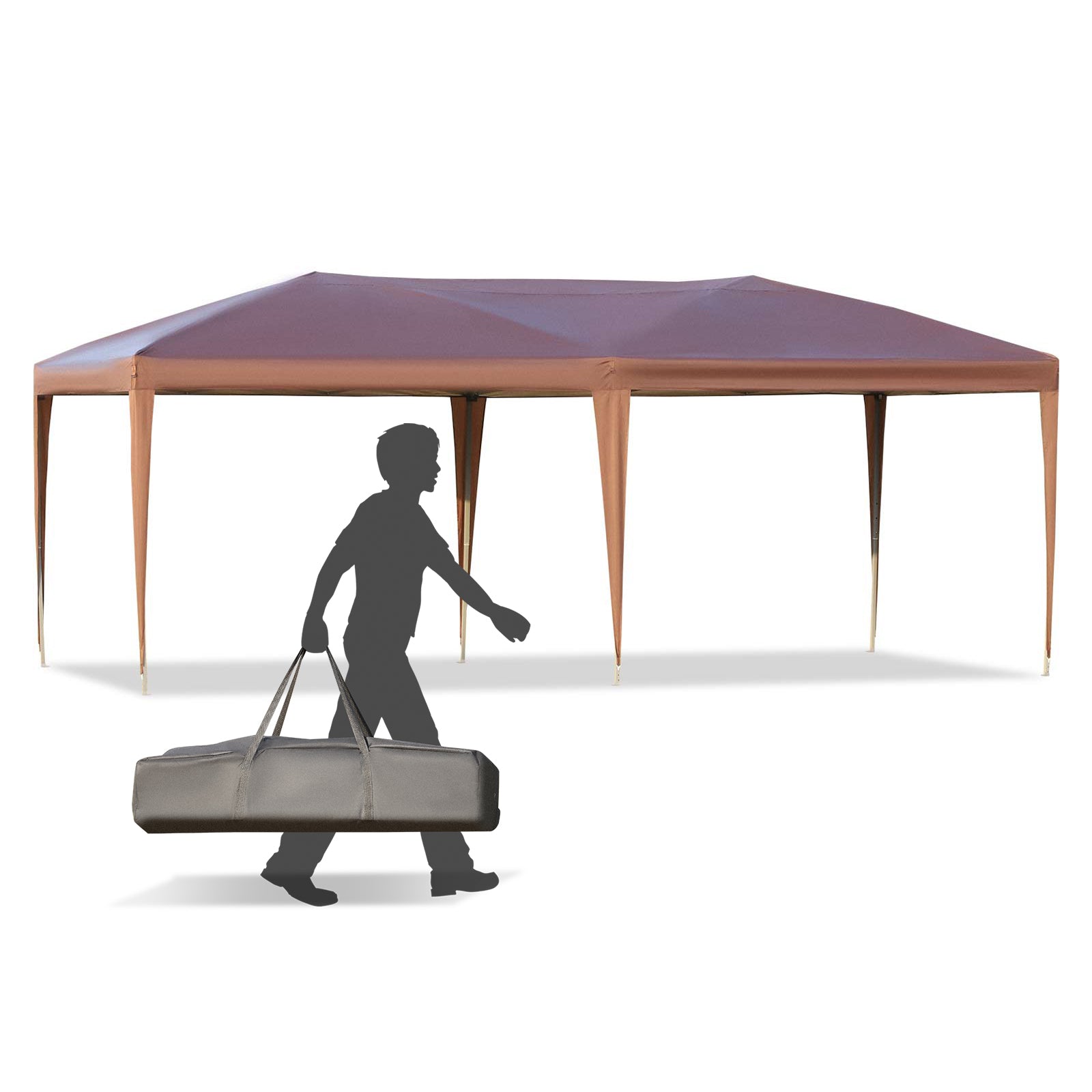 Folding Gazebo 3x6m Outdoor Garden Canopy Pop-Up Gazebo Folding Tent Included Epoxy Steel High-Density Oxford Brown