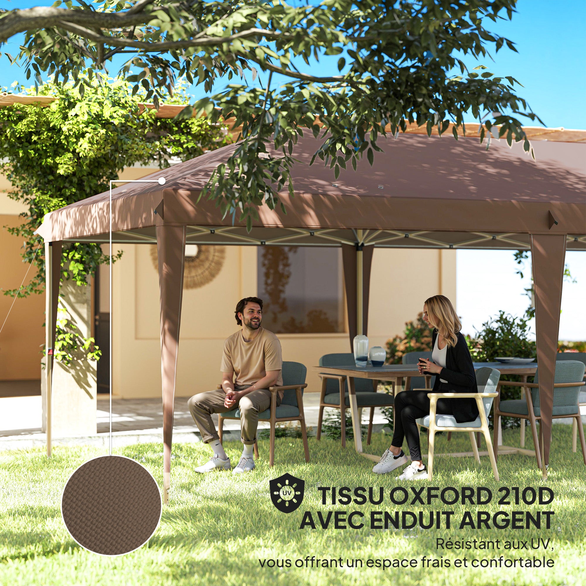 Folding Gazebo 3x6m Outdoor Garden Canopy Pop-Up Gazebo Folding Tent Included Epoxy Steel High-Density Oxford Brown