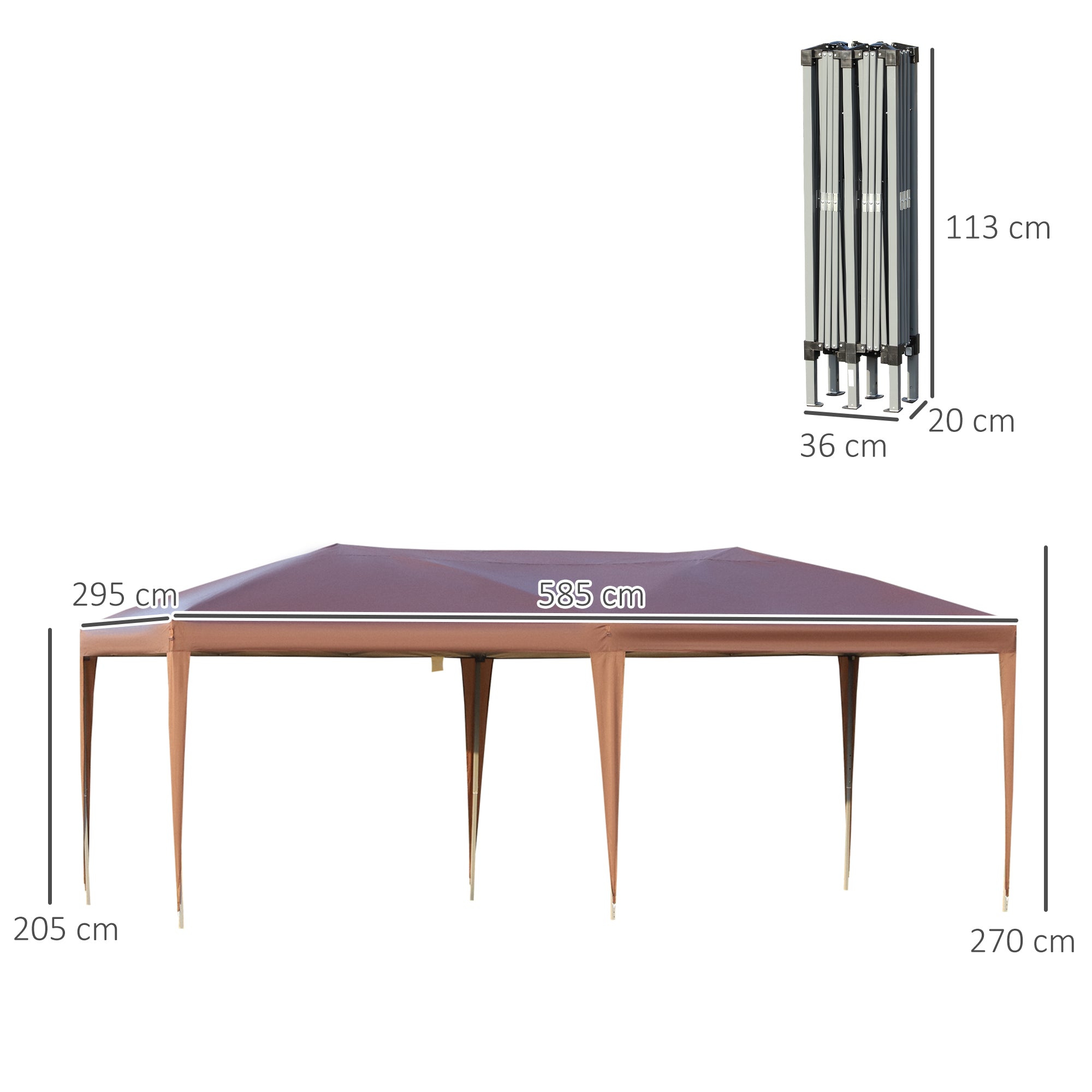 Folding Gazebo 3x6m Outdoor Garden Canopy Pop-Up Gazebo Folding Tent Included Epoxy Steel High-Density Oxford Brown