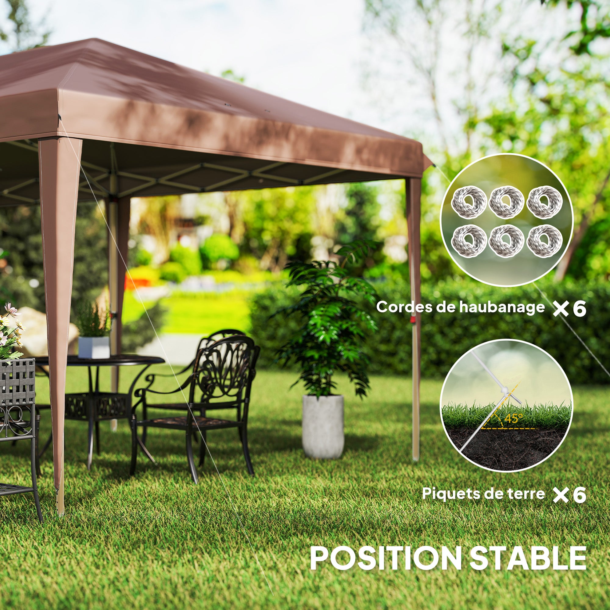 Folding Gazebo 3x6m Outdoor Garden Canopy Pop-Up Gazebo Folding Tent Included Epoxy Steel High-Density Oxford Brown
