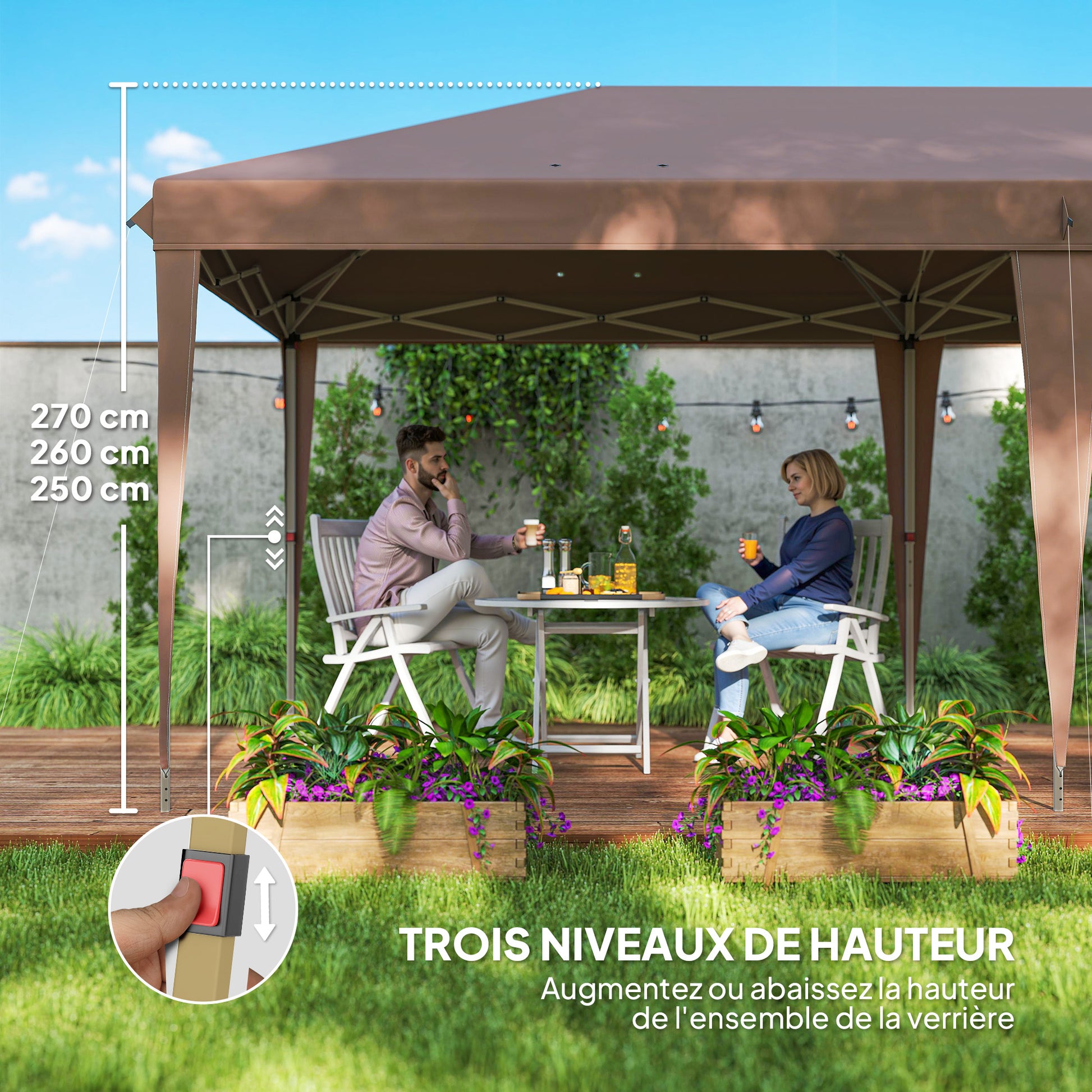 Folding Gazebo 3x6m Outdoor Garden Canopy Pop-Up Gazebo Folding Tent Included Epoxy Steel High-Density Oxford Brown