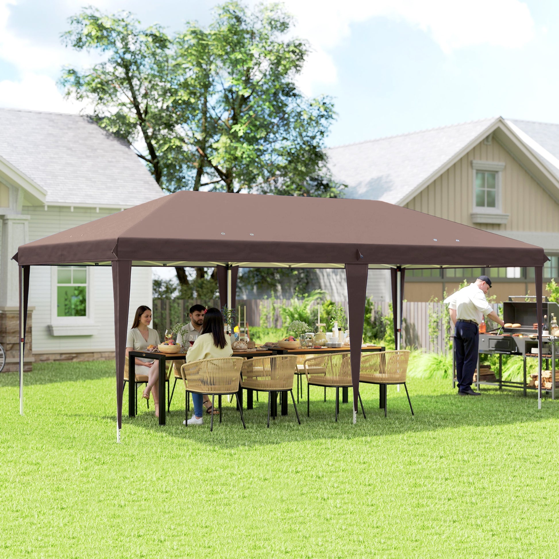 Folding Gazebo 3x6m Outdoor Garden Canopy Pop-Up Gazebo Folding Tent Included Epoxy Steel High-Density Oxford Brown