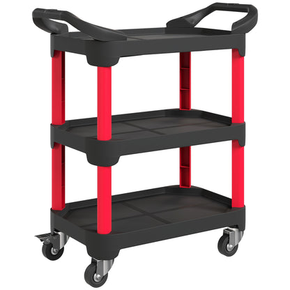 Workshop Trolley with 3 Levels Tool Cart with Handle Assembly Trolley for Garage, Warehouse, max. 68 kg Load Capacity, Black