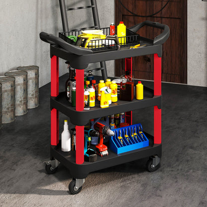 Workshop Trolley with 3 Levels Tool Cart with Handle Assembly Trolley for Garage, Warehouse, max. 68 kg Load Capacity, Black