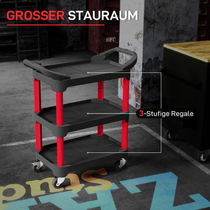 Workshop Trolley with 3 Levels Tool Cart with Handle Assembly Trolley for Garage, Warehouse, max. 68 kg Load Capacity, Black