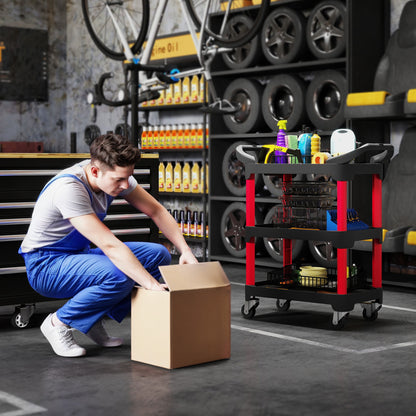 Workshop Trolley with 3 Levels Tool Cart with Handle Assembly Trolley for Garage, Warehouse, max. 68 kg Load Capacity, Black