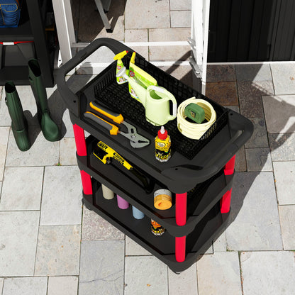 Workshop Trolley with 3 Levels Tool Cart with Handle Assembly Trolley for Garage, Warehouse, max. 68 kg Load Capacity, Black
