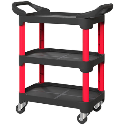 Workshop Trolley with 3 Levels Tool Cart with Handle Assembly Trolley for Garage, Warehouse, max. 68 kg Load Capacity, Black