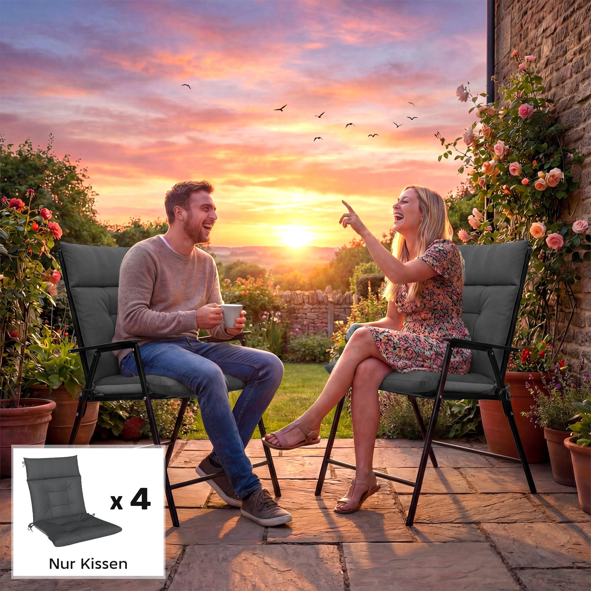 4-Pack Chair Cushions 43.9 x 20.9 x 3.15 in, Water-Resistant, Non-Slip, Tied Seat Pads for Indoor/Outdoor Furniture, Dark Gray