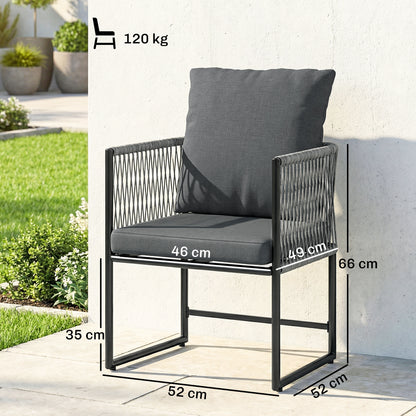 2-Pack Weatherproof Garden Chairs — Steel Frame PE Rattan Patio Chairs with Cushions, Armrests & Backrests, Up to 265 lb Capacity, Dark Gray