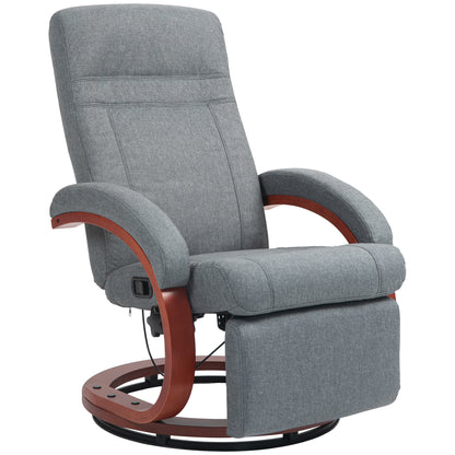 Reclining Armchair TV Armchair with Footrest, Wooden Armrest, Swivel Recliner Chair with Adjustable Backrest, Reclining Armchair, Fabric, Grey