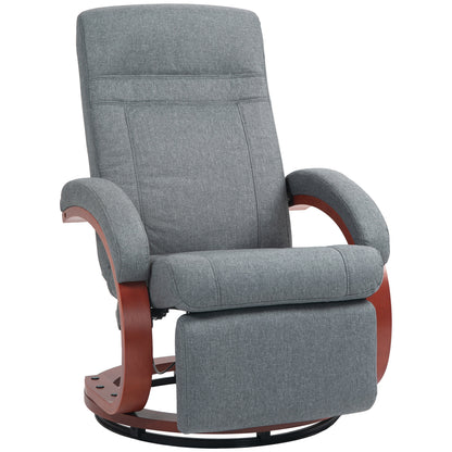 Reclining Armchair TV Armchair with Footrest, Wooden Armrest, Swivel Recliner Chair with Adjustable Backrest, Reclining Armchair, Fabric, Grey