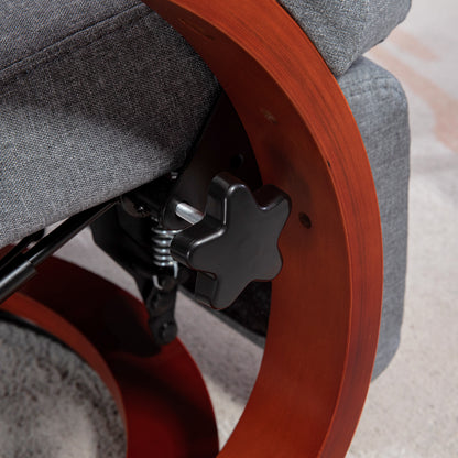 Reclining Armchair TV Armchair with Footrest, Wooden Armrest, Swivel Recliner Chair with Adjustable Backrest, Reclining Armchair, Fabric, Grey