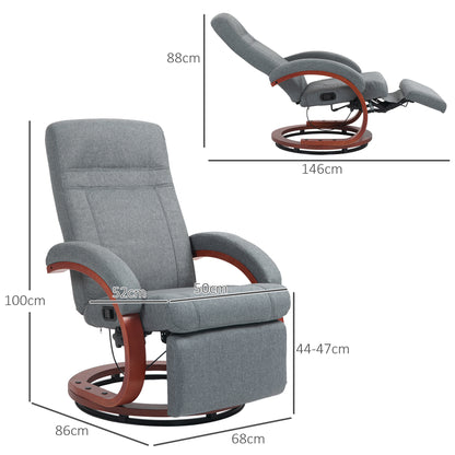Reclining Armchair TV Armchair with Footrest, Wooden Armrest, Swivel Recliner Chair with Adjustable Backrest, Reclining Armchair, Fabric, Grey