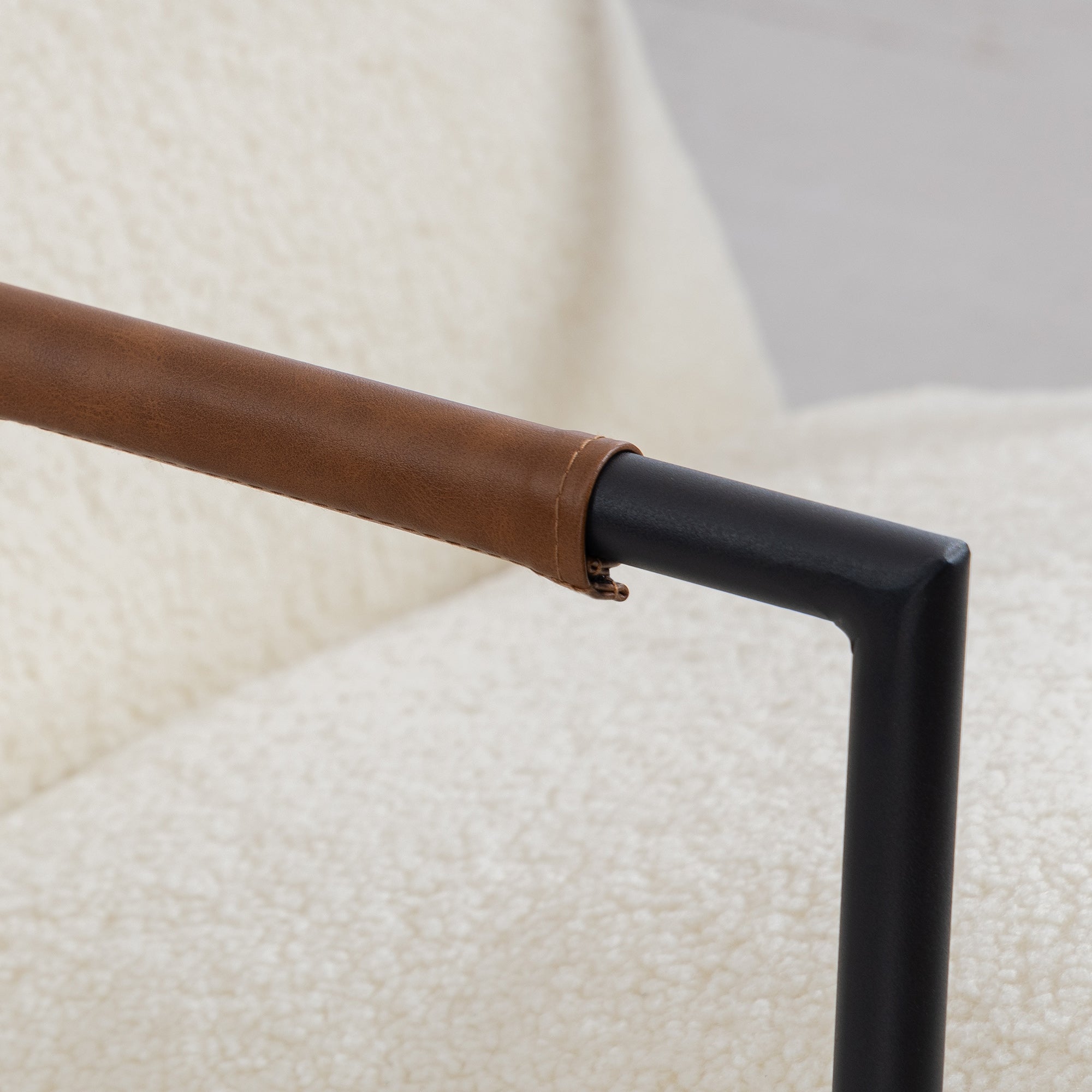 Bouclé Accent Chair – Plush Wide Seat, Carbon Steel Frame, Cream