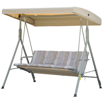 3-Seater Garden Swing with Steel Frame and Adjustable Sunshade Canopy, Padded Cushions and Armrests, 172x110x156cm