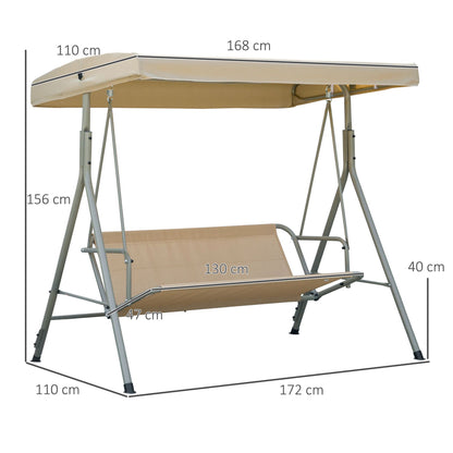 3-Seater Garden Swing with Steel Frame and Adjustable Sunshade Canopy, Padded Cushions and Armrests, 172x110x156cm