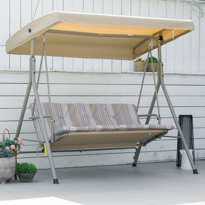 3-Seater Garden Swing with Steel Frame and Adjustable Sunshade Canopy, Padded Cushions and Armrests, 172x110x156cm