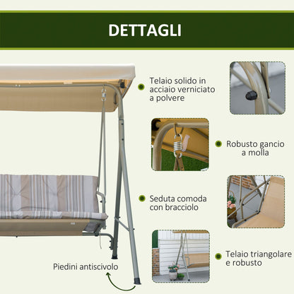 3-Seater Garden Swing with Steel Frame and Adjustable Sunshade Canopy, Padded Cushions and Armrests, 172x110x156cm