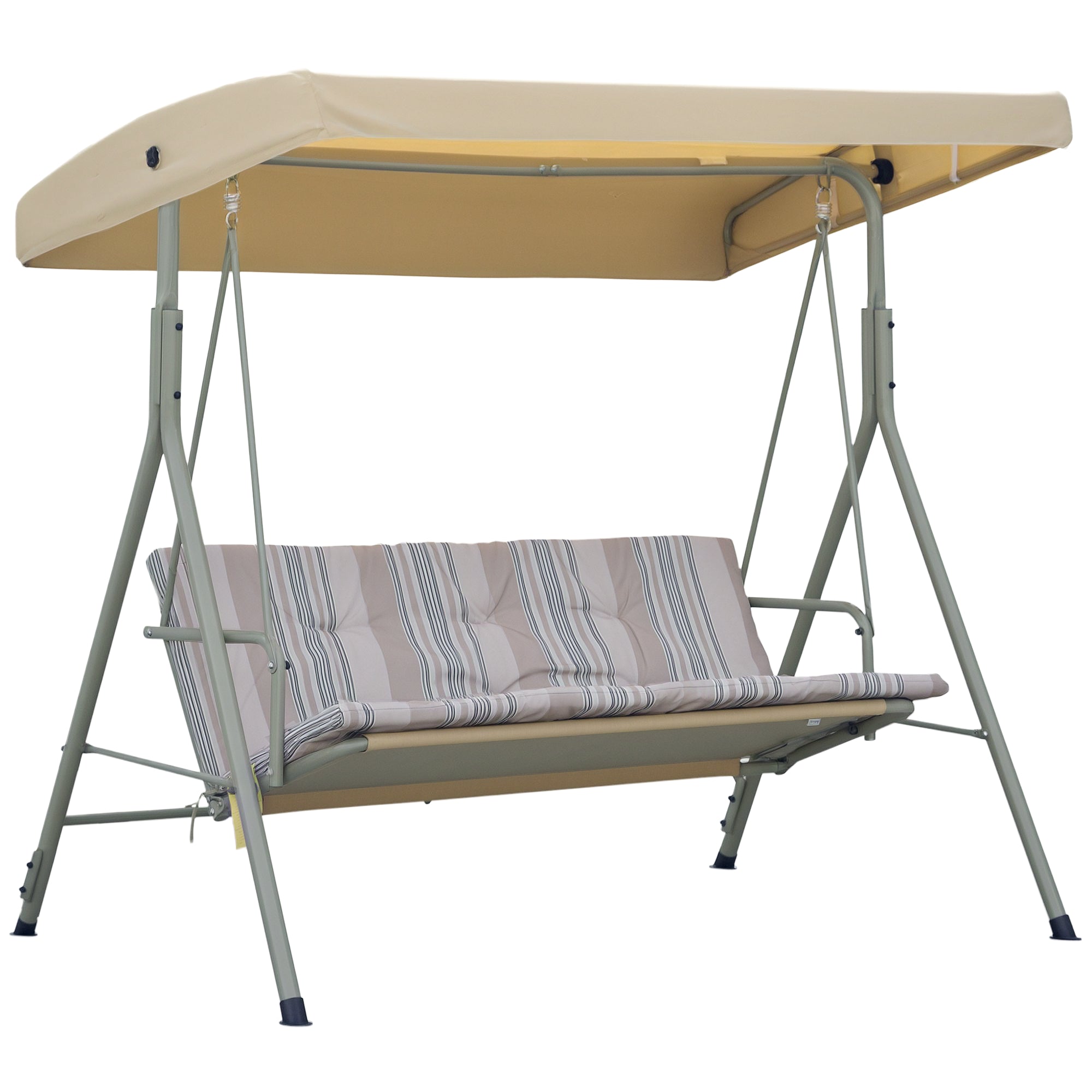 3-Seater Garden Swing with Steel Frame and Adjustable Sunshade Canopy, Padded Cushions and Armrests, 172x110x156cm