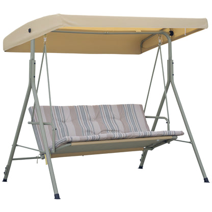 3-Seater Garden Swing with Steel Frame and Adjustable Sunshade Canopy, Padded Cushions and Armrests, 172x110x156cm