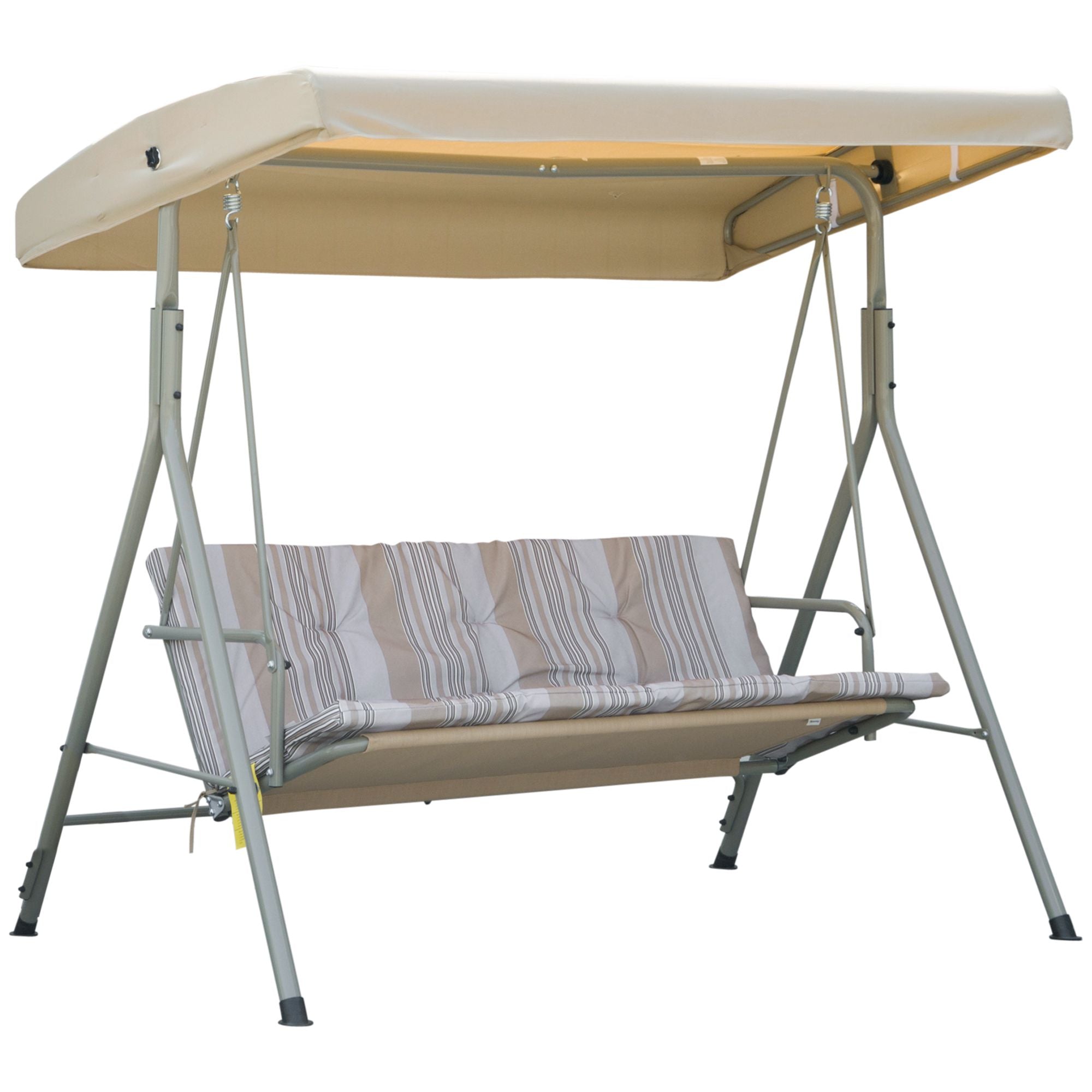 3-Seater Garden Swing with Steel Frame and Adjustable Sunshade Canopy, Padded Cushions and Armrests, 172x110x156cm