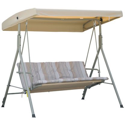 3-Seater Garden Swing with Steel Frame and Adjustable Sunshade Canopy, Padded Cushions and Armrests, 172x110x156cm