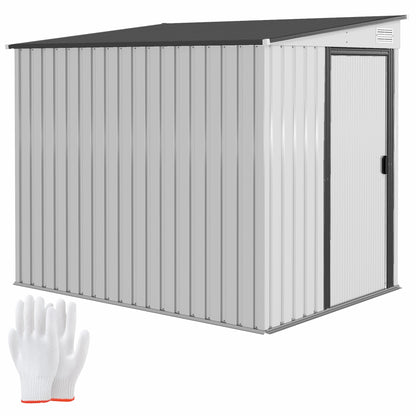 Garden Shed Steel Tool Shed 1.5x2m with Base, Garden Shed with Sliding Door, Sloping Roof, Shelves, Hooks, and Air Vents, White