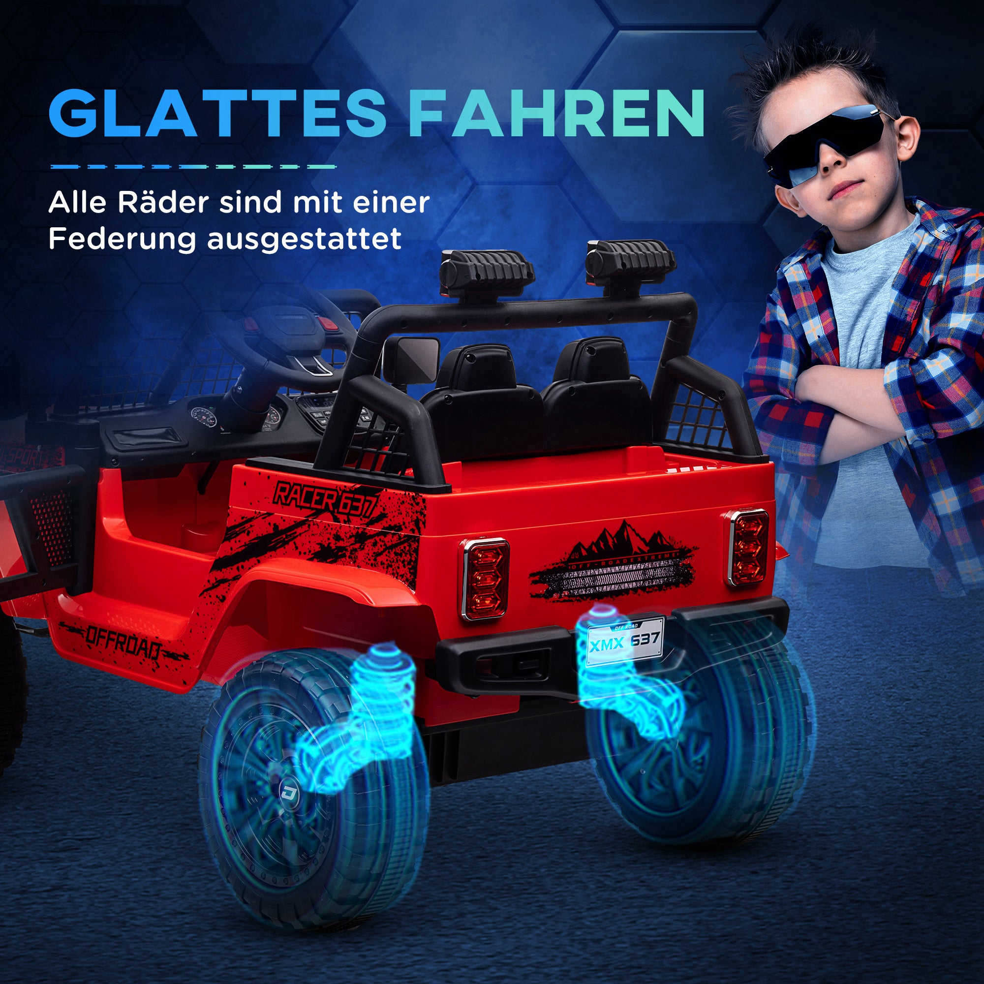 Kids' Electric Car, 12V 3-5 km/h Kids Ride On Car with 2.4G Remote Control, Shock Absorbers, Electric Children Vehicle with Music, Headlights, Horn, MP3, Electric Car for Kids 3-6 Years Old, Red