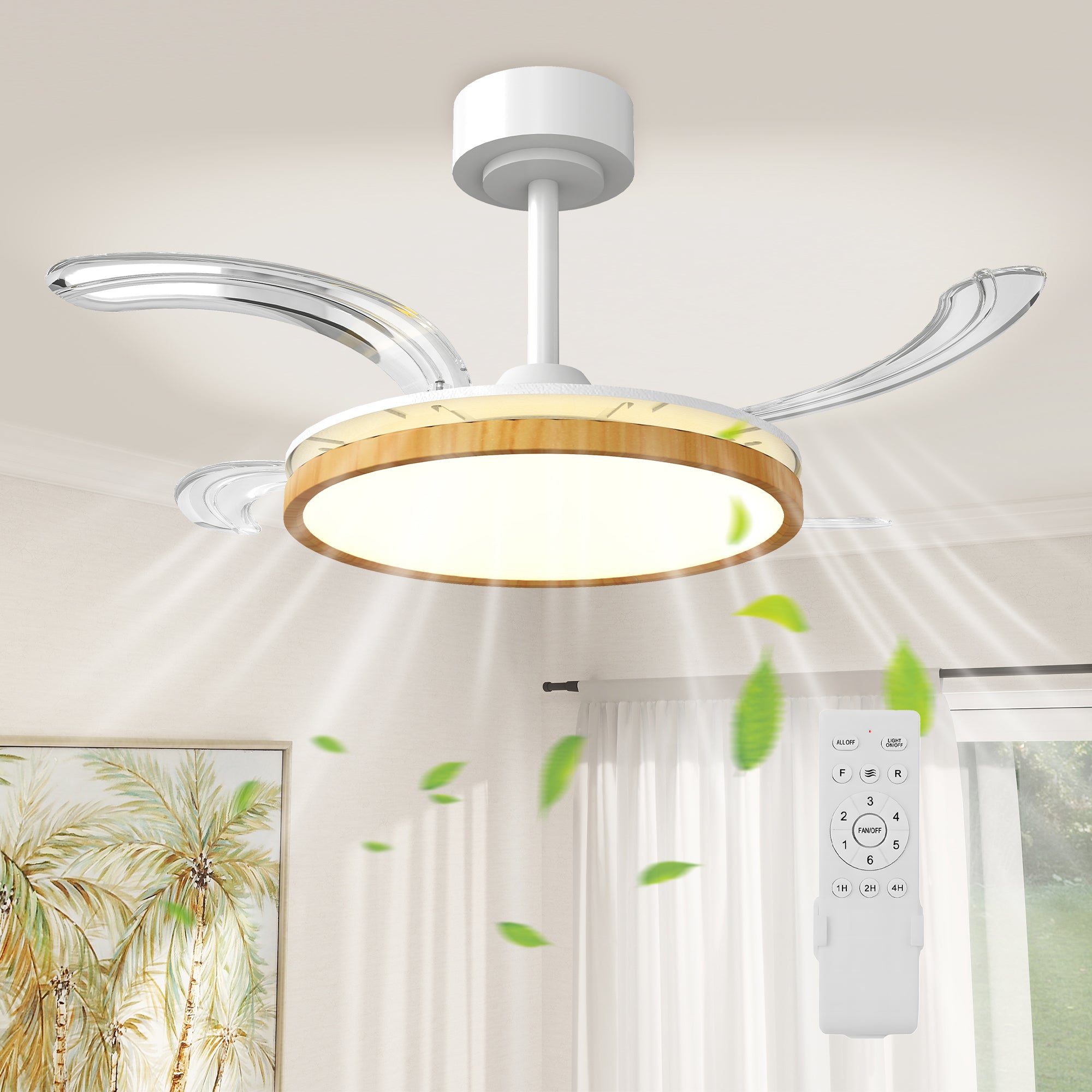 LED Ceiling Fan with Light, 80W, Reversible DC Motor, Quiet Ceiling Fan Lamp, Remote Control, 6 Speeds, 3 Color Temps, Timer, for Living Room, Ø95 cm (37.4 in), Natural