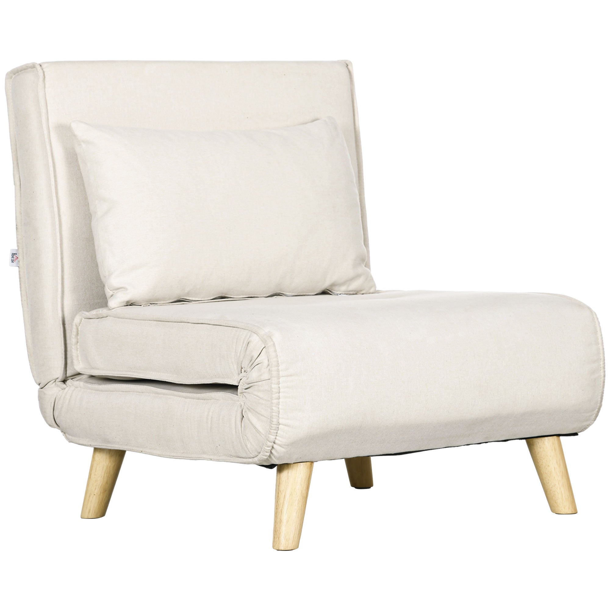 3 in 1 Sleeper Chair, Sofa Bed with Bed Function, Lumbar Pillow, Foldable Recliner with Adjustable Backrest Chaise Lounge in Linen Look, for Living Room, Cream