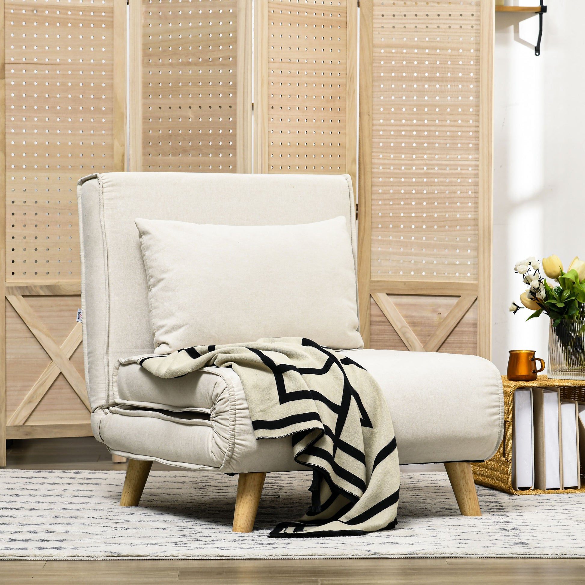 3 in 1 Sleeper Chair, Sofa Bed with Bed Function, Lumbar Pillow, Foldable Recliner with Adjustable Backrest Chaise Lounge in Linen Look, for Living Room, Cream