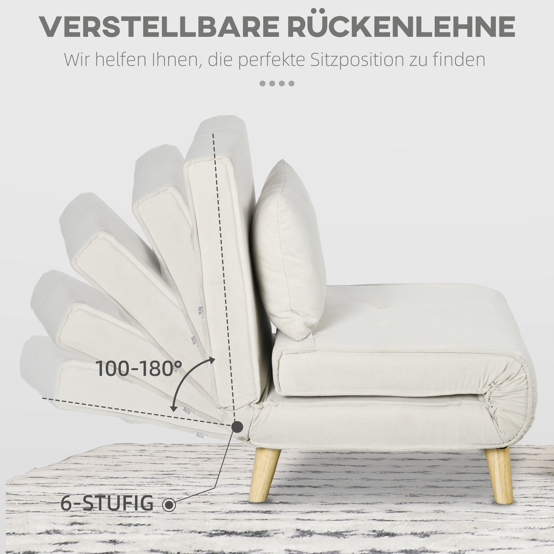 3 in 1 Sleeper Chair, Sofa Bed with Bed Function, Lumbar Pillow, Foldable Recliner with Adjustable Backrest Chaise Lounge in Linen Look, for Living Room, Cream
