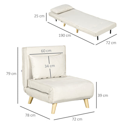 3 in 1 Sleeper Chair, Sofa Bed with Bed Function, Lumbar Pillow, Foldable Recliner with Adjustable Backrest Chaise Lounge in Linen Look, for Living Room, Cream