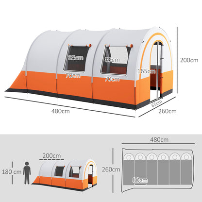 Tunnel Tent, Camping Tent for 6 People, with 2 Rooms, Light Hook, Group Tent with Carry Bag, 3000mm Waterproof Family Tent, for Garden, Campsite, Cream