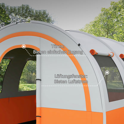 Tunnel Tent, Camping Tent for 6 People, with 2 Rooms, Light Hook, Group Tent with Carry Bag, 3000mm Waterproof Family Tent, for Garden, Campsite, Cream