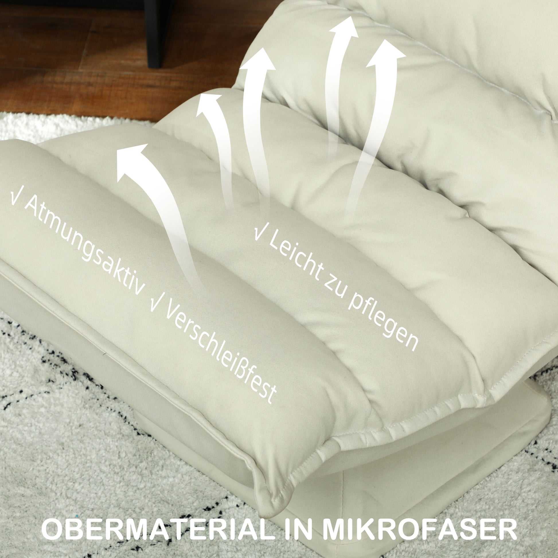 Floor Sofa Floor Chair with Adjustable Backrest, Rotating Meditation Chair, Recliner for Living Room, Office, Microfiber Fabric, Beige, 62 x 70 x 95 cm